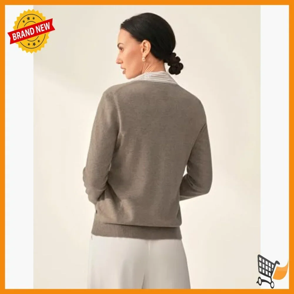 100% Cashmere V-Neck Cardigan Sweater Machine Washable Long Sleeve